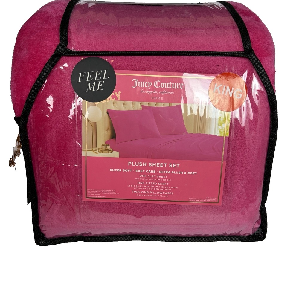 Juicy Couture‎ King Ultra Plush Sheet Set Hot Pink Magenta Super Soft Cozy